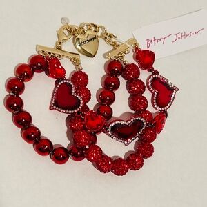 Betsey Johnson NWT Valentines Pave Heart Flex Multi-Link Bracelet